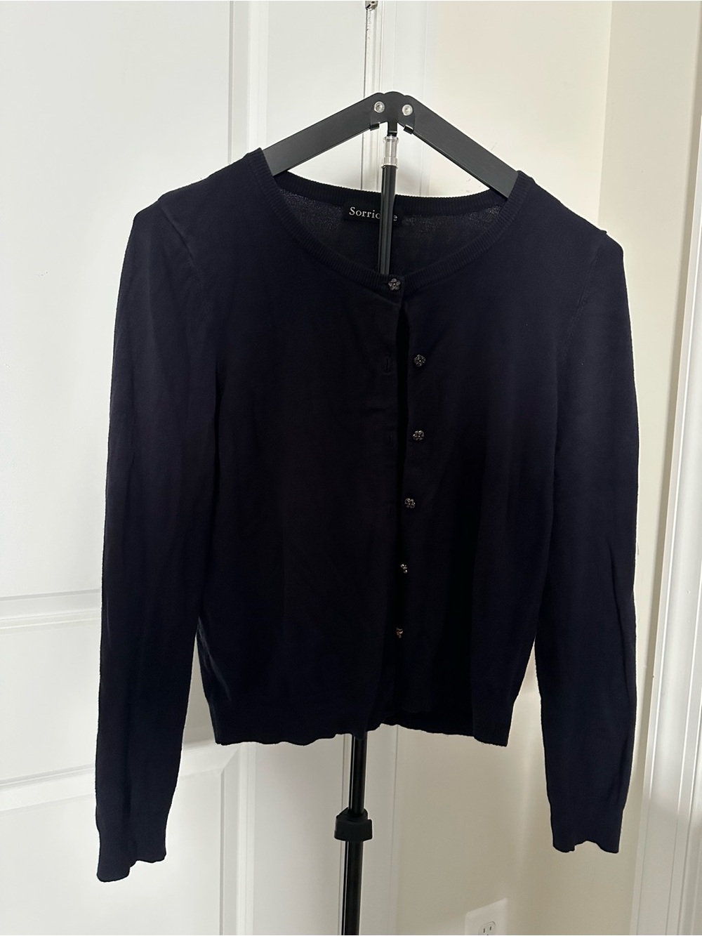 Cashmere Blend Black Crewneck Cardigan